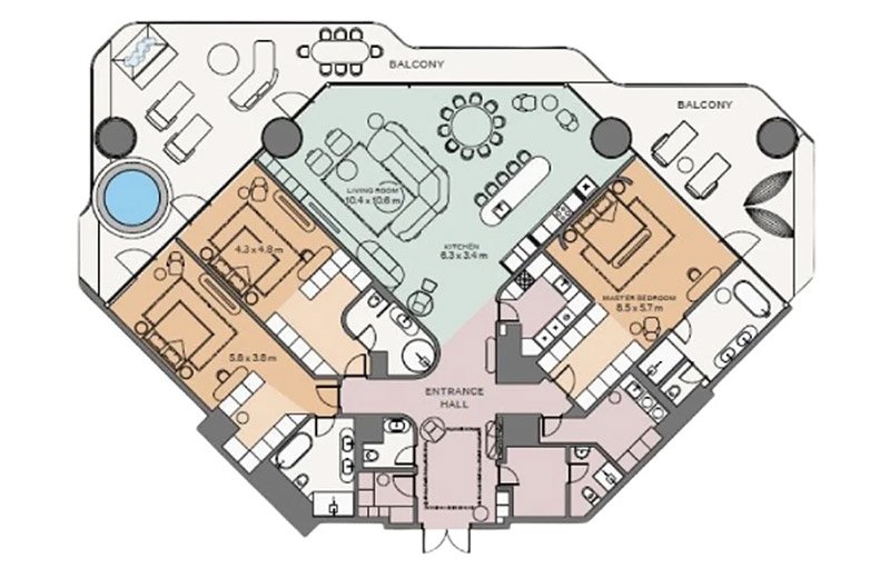 Eywa Tower Dubai 3-BR Apartment Floor Plan